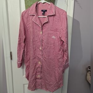 Chaps Pink Striped Button Down Sleep Shirt
